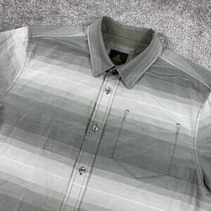 Prana Button Up Shirt Mens Medium Organic Cotton Blend Sustainable Short Sleeve